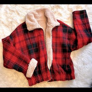 Buffalo check jacket with faux Shearling